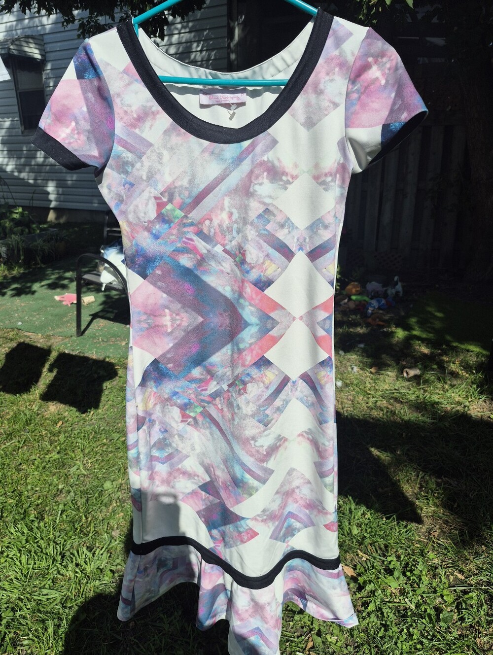 Thais Rodriguez Pastel Geometric Print Short Sleeve Dress - Pink & Purple